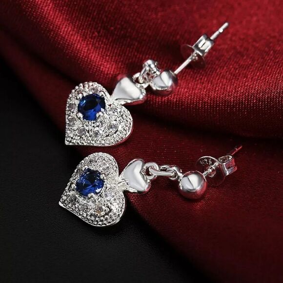 The Something Blue Heart drop earrings in sapphire and 925 - Picture 6 of 8